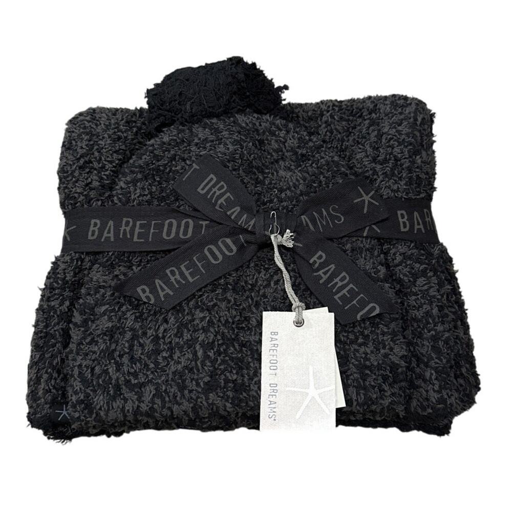 Barefoot Dreams Cozychic Pom Pom Beanie & Scarf Set Carbon/Black One Size New